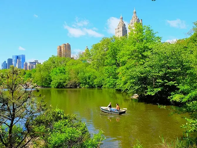 Hyra roddbåt i Central Park - Par som ror