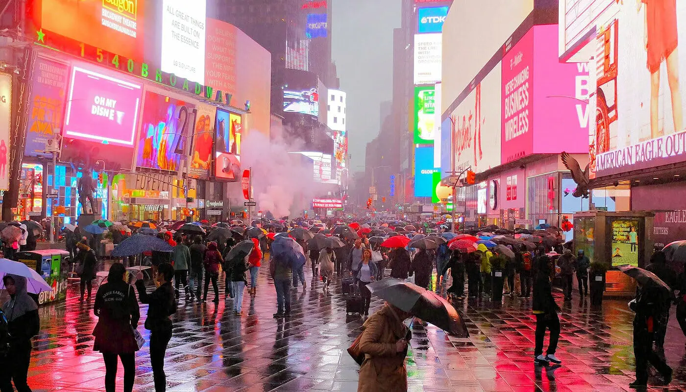 Regn i New York - Times Square
