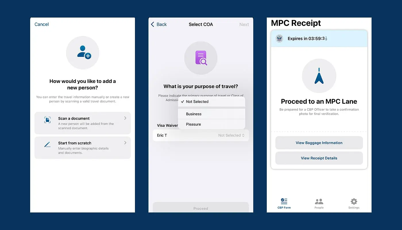 Mobile Passport Control MPC App till New York - steg