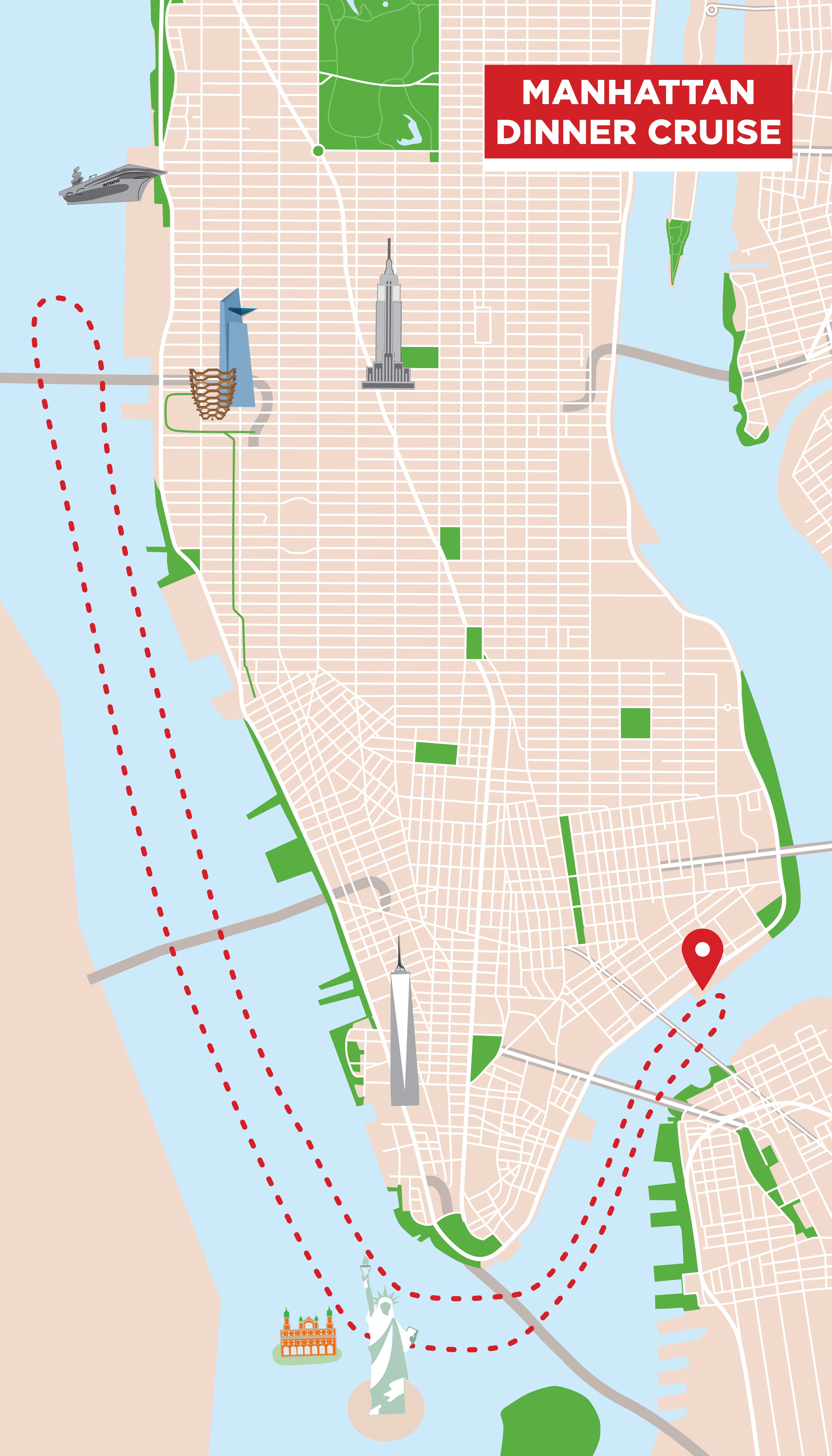 Manhattan middagskryssning i New York - Karta över rutten