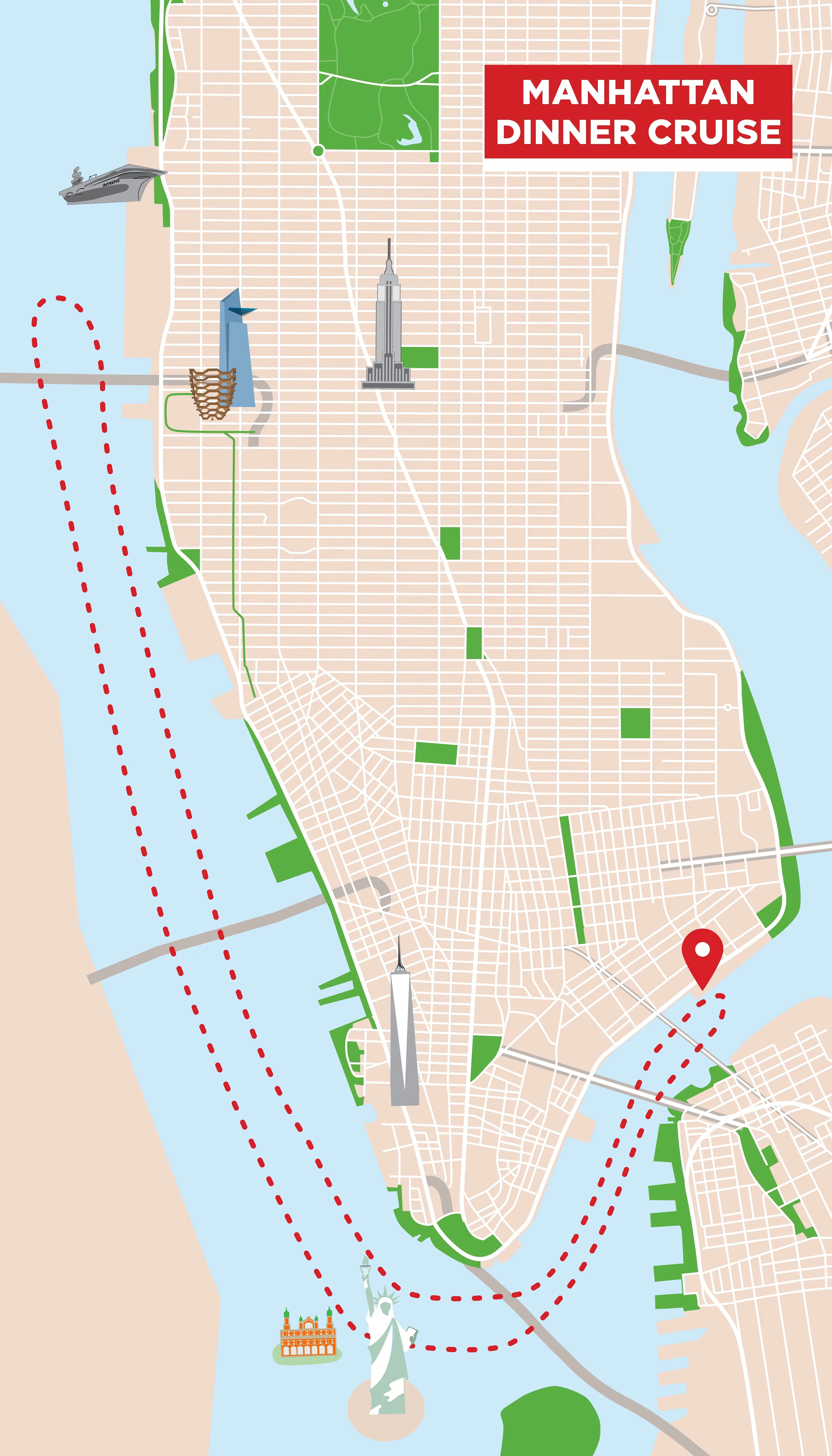 Manhattan middagskryssning i New York - Karta över rutten